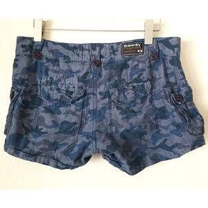 SUPERDRY‎ Regiment Women's Blue Shorts w/ Pockets Camo Print Cotton Size M